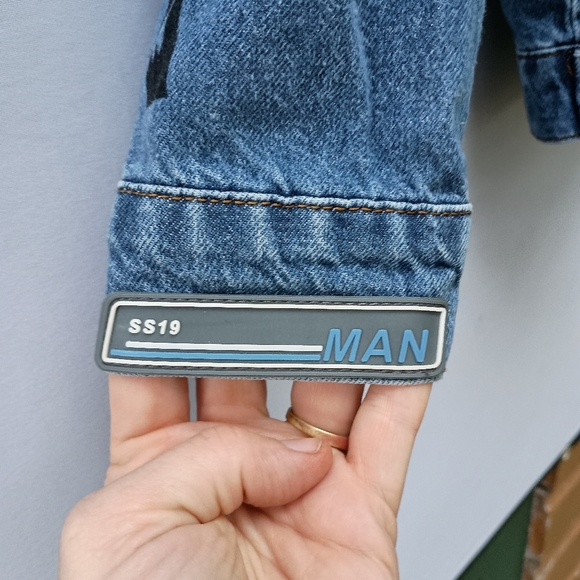 NWOT MAN blue denim palm tree Jean jacket size 2XL - Picture 5 of 9